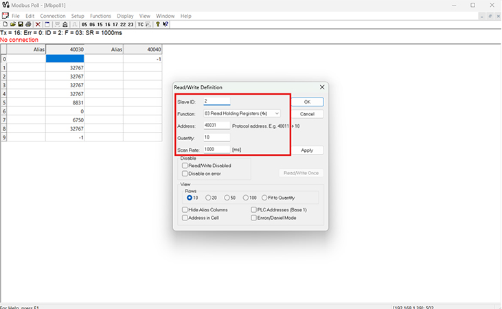 Modbus Poll ID changing