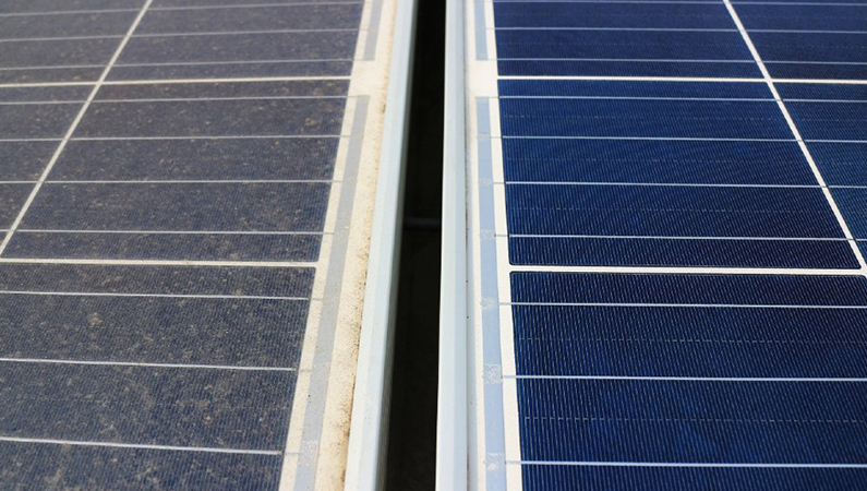 Diferencias entre un panel solar polvoriento y uno limpio
