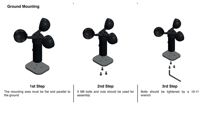 Montaje en Suelo del Sensor de Velocidad del Viento